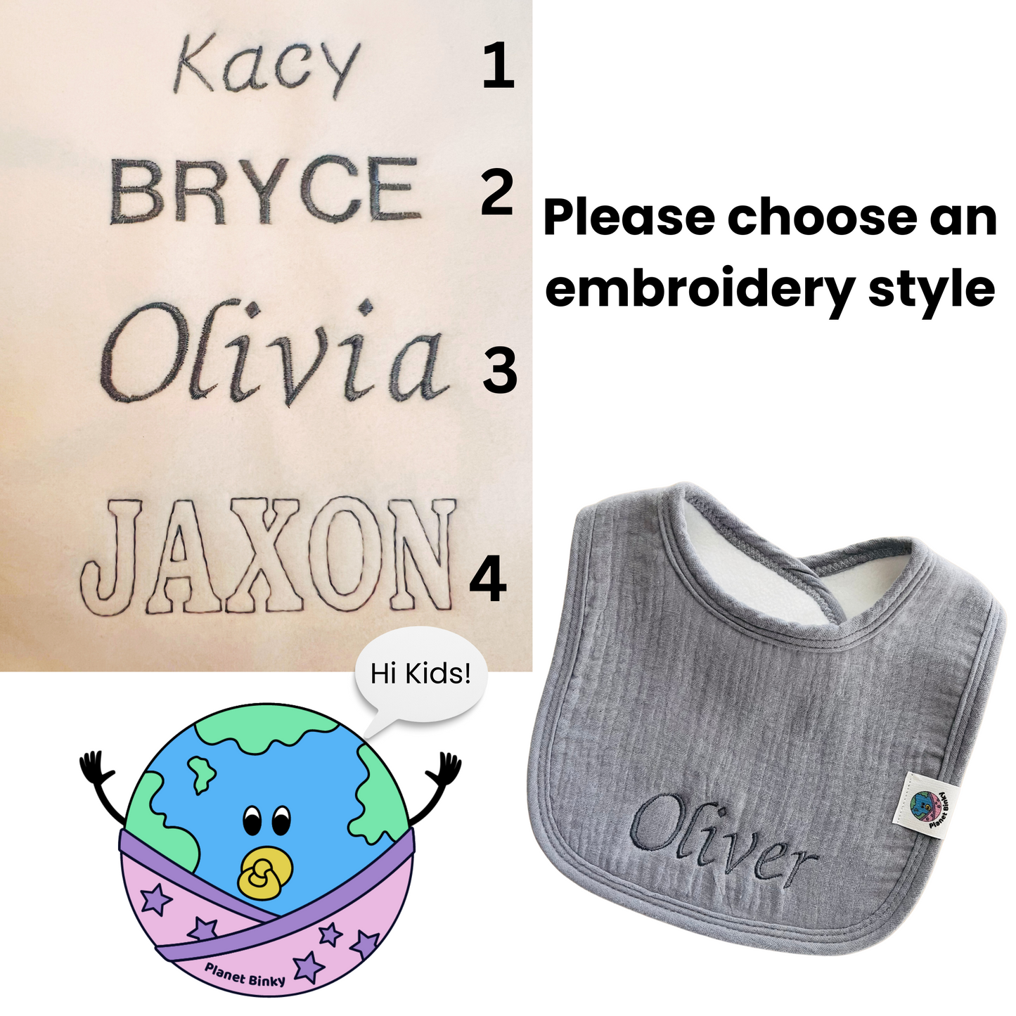 100% Premium Cotton Muslin Baby Bib With 2 Snap Closure And Fleece Backing Custom Name Embroidery Available