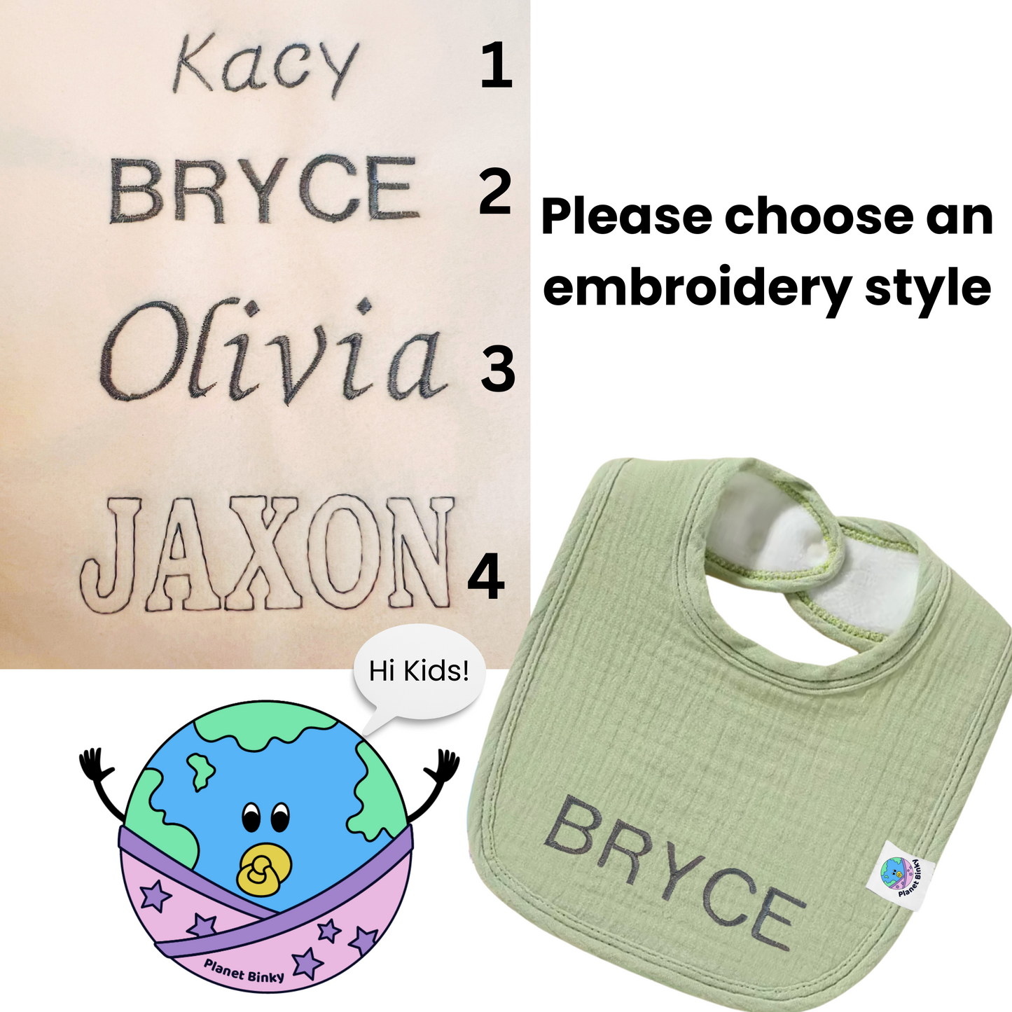 100% Premium Cotton Muslin Baby Bib With 2 Snap Closure And Fleece Backing Custom Name Embroidery Available