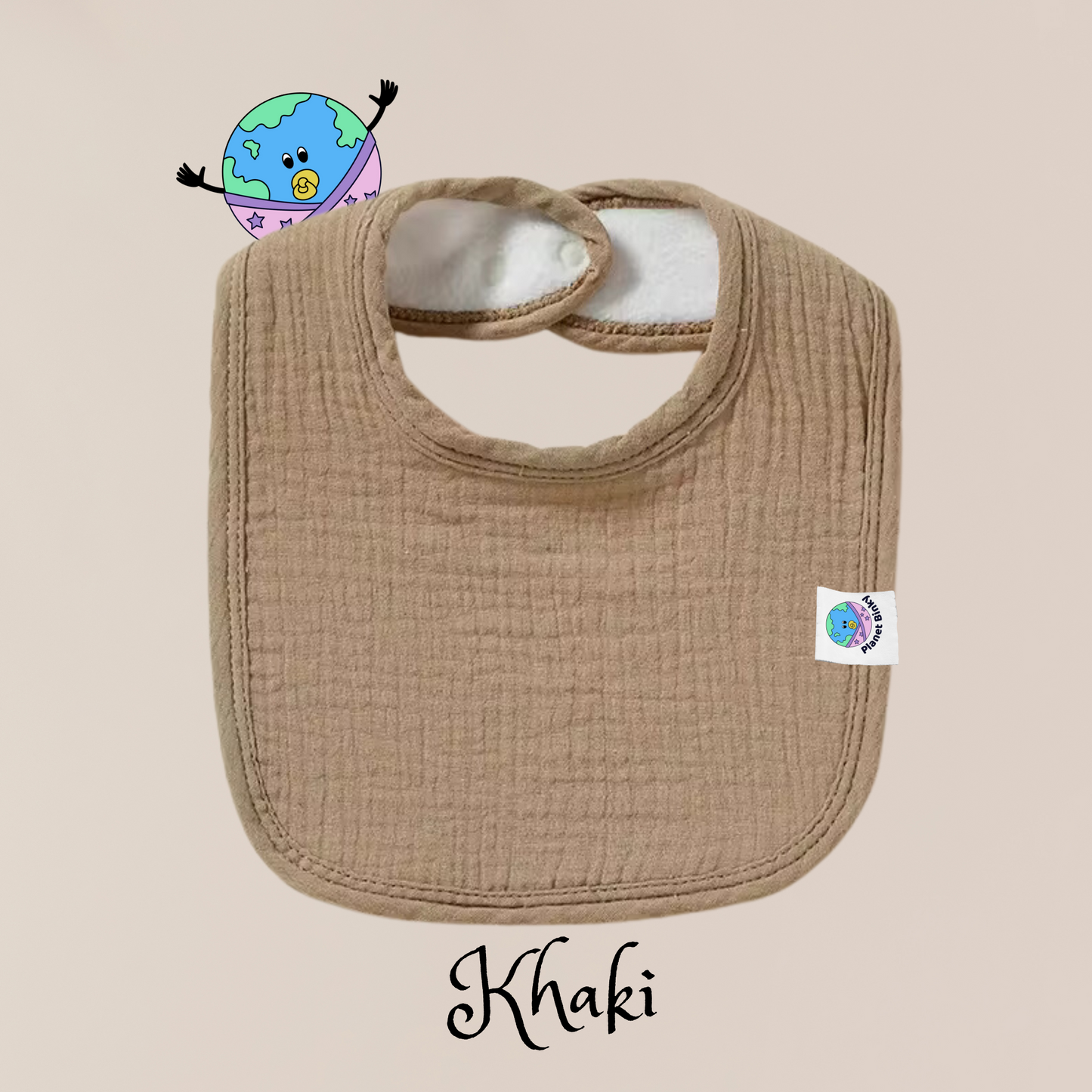 100% Premium Cotton Muslin Baby Bib With 2 Snap Closure And Fleece Backing Custom Name Embroidery Available