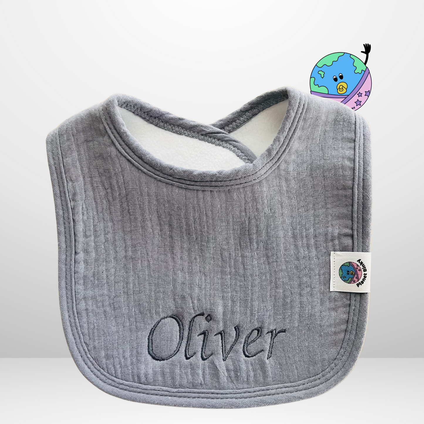 100% Premium Cotton Muslin Baby Bib With 2 Snap Closure And Fleece Backing Custom Name Embroidery Available