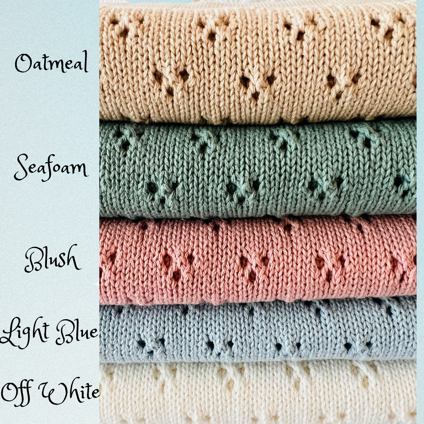 Knit Baby Blanket Pointelle Keepsake 100% Premium Cotton 41" x 33" Custom Name Embroidery Available